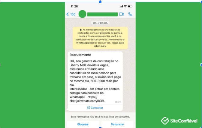 Mensagem que circula no WhatsApp e promete “emprego fácil e bem remunerado” é golpe