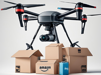 Drone carregando caixas da Amazon